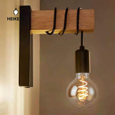HEIKESZ Modern simple retro wall lamp bedroom living room bedside lamp creative personality wrought iron wood Nordic wall lamp stair lamp