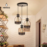 HEIKESZ Retro Industrial Style Creative Small Iron Cage Pendant Lamp Dining Room Bar Bedroom Balcony Light Nordic Simple Coffee Shop Pendant Lamp LED Light for Bedroom Night Aesthetic Room Lamp