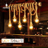 HEIKESZ American Retro Rope Pendant Lamp LOFT Industrial Wind Creative Water Pipe Light Restaurant Restaurant Dining Table Cafe Bar Lamp LED Light for Bedroom Night Aesthetic Room Lamp