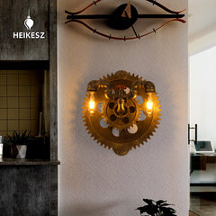 HEIKESZ Industrial Style Creative Guest Restaurant Coffee Hotel Bar Aisle Corridor Snack Hot Pot Shop Personality Gear Wall Lamp LED Light for Bedroom Night Aesthetic Room Lamp
