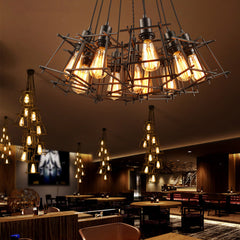 HEIKESZ American Retro Industrial Style Iron Cage Chandelier Living Room Dining Room Coffee Shop Bar Internet Coffee Clothing Shop Small Rubik's Cube Lights LED Light for Bedroom Night Aesthetic Room Lamp