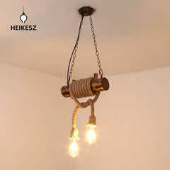 HEIKESZ American Retro Industrial Wind Rope Pendant Lamp Restaurant Coffee Shop Chuangyu Bamboo Nostalgic Lamps Bar Personality Pendant Lamp LED Light for Bedroom Night Aesthetic Room Lamp