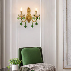 HEIKESZ Vintage American Brass Wall Light with Crystal for Living Room Bedroom Study French Luxury Sconce Candle Lamp
