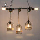 HEIKESZ American Industrial Style Water Pipe Pendant Lamp Restaurant Coffee Shop Creative Rope Light Bar Loft Retro Iron Art Pendant Lamp LED Light for Bedroom Night Aesthetic Room Lamp
