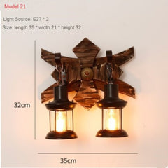 HEIKESZ American Retro Balsa Boat Wood Wall Lamp Dining Room Coffee Shop Light Loft Industrial Style Creative Bar Aisle Nostalgic Lamp LED Light for Bedroom Night Aesthetic Room Lamp