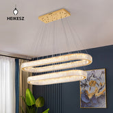 HEIKESZ Modern simple crystal chandelier living room dining room lighting luxury creative led double oval bar table home dining room lamp lighting fixtures for celling lighting