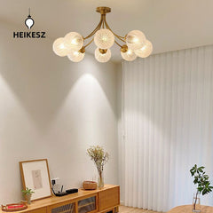 HEIKESZ French light luxury bedroom ceiling lamp American medieval vintage living room lamp dining room study all copper glass chandelier lamp light fixtures for celling lights