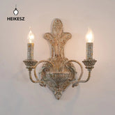 Vintage French Iron Double Head Wall Light Antique Sconce for Bedroom Corridor Living Room Decor