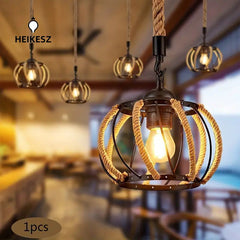 HEIKESZ Vintage American Style Rope Pendant Light Industrial Ceiling Lamp for Restaurant Cafe Bar Decor Wholesale