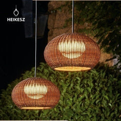 HEIKESZ Chinese Style Outdoor Ceiling Light Rattan Pendant Lamp for Garden Villa Courtyard Restaurant Farmhouse Landscape Lighting