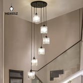 HEIKESZ Personalized rotating staircase chandelier modern minimalist creative duplex floor living room Nordic villa staircase crystal chandelier lamp lighting fixtures for celling lighting