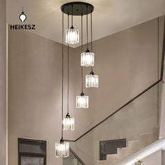HEIKESZ Personalized rotating staircase chandelier modern minimalist creative duplex floor living room Nordic villa staircase crystal chandelier lamp lighting fixtures for celling lighting