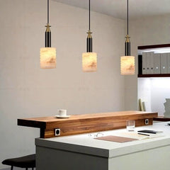 HEIKESZ Modern Chinese Creative Simple Luxury Bedroom Chandelier Spain Marble Long Line Single Head Ceiling Light Fixtures for Bedroom