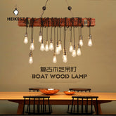 HEIKESZ American Retro Industrial Style Chandelier Restaurant Bar Bar Table Restaurant Lamps Balsa Boat Wood Distressed Strip Multi-Head Light LED Light for Bedroom Night Aesthetic Room Lamp