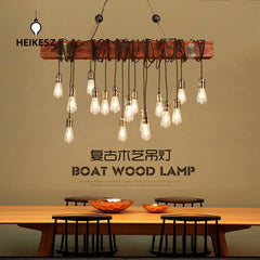 HEIKESZ American Retro Industrial Style Chandelier Restaurant Bar Bar Table Restaurant Lamps Balsa Boat Wood Distressed Strip Multi-Head Light LED Light for Bedroom Night Aesthetic Room Lamp