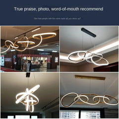 HEIKESZ Post-Modern Stainless Steel Chandelier Nordic Style Creative Ring Bar Lamp Warm Light for Living Room Bedroom Restaurant Ceiling Lighting
