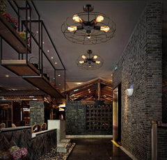 HEIKESZ Retro Industrial Style Chandelier Creative Restaurant Iron Droplight Fan round Loft Chandelier american style retro outdoor indoor retro bedroom lamp american-style Industrial wind