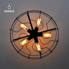 HEIKESZ Retro Industrial Style Chandelier Creative Restaurant Iron Droplight Fan round Loft Chandelier american style retro outdoor indoor retro bedroom lamp american-style Industrial wind