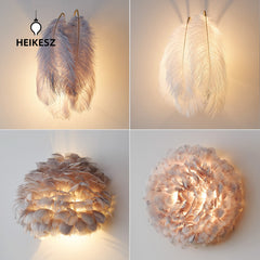 HEIKESZ Feather Wall Sconce 2026 Trendy Design Minimalist Aesthetic Cozy Romantic Bedside Lighting for Modern Home