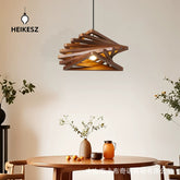 HEIKESZ Nordic Creative Solid Wood Pendant Light American Country Style Unique Restaurant Cafe Bedroom Wood Art Single Head Phantom Ceiling Lamp