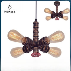 HEIKESZ Vintage Industrial Ceiling Light American Country Rustic Restaurant Bar 4 Head Pipe Pendant Lamp Wholesale