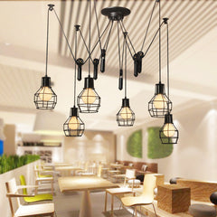 HEIKESZ Retro Industrial Style Iron Cage Pendant Lamp Dining Room Cafe Bar Counter Creative Head Multi-Day Female Loose Flower Pulley Pendant Lamp LED Light for Bedroom Night Aesthetic Room Lamp