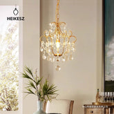 HEIKESZ Vintage American Crystal Pendant Light French Style Mid Century Modern Chandelier for Dining Room Corridor Balcony Living Room Bedroom Luxury Lighting