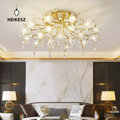 HEIKESZ European Style Ceiling Light Luxury Crystal LED Chandelier Modern Round Living Room Bedroom Lighting Fixture