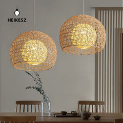 HEIKEZ Japanese branch chandelier, simple and creative personality, rattan countryside, simple bedroom, living room, balcony, dining room, circular ball lamp, ceiling lighting fixture