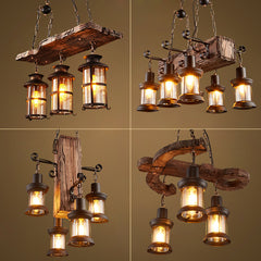 HEIKESZ Retro boat wood lamp creative industrial wind solid wood restaurant ceiling lamp haircut clothing store museum wrought iron chandelier