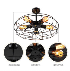 HEIKESZ LOFT Industrial Style Guest Dining Cafe Chandelier American Retro Iron Art Fan Ceiling Lamp Bar Counter Net Coffee Pendant Lamp LED Light for Bedroom Night Aesthetic Room Lamp
