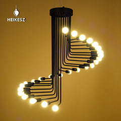 HEIKESZ Creative Wrought Iron Spiral Stair Chandelier American Retro Industrial Wind Restaurant and Cafe Clothing Store Decoration Chandelier LED Light for Bedroom Night Aesthetic Room Lamp