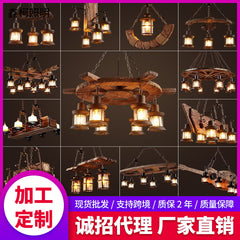 HEIKESZ Retro boat wood lamp creative industrial wind solid wood restaurant ceiling lamp haircut clothing store museum wrought iron chandelier
