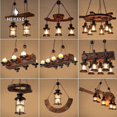 HEIKESZ American retro industrial style restaurant coffee shop boat wood chandelier creative bar hotel box nostalgic wood lamps