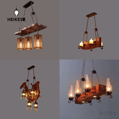 HEIKESZ Retro boat wood chandelier industrial style American restaurant wine bar barber clothing store Internet cafe clear bar lamps