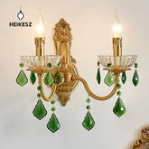 HEIKESZ Vintage American Brass Wall Light with Crystal for Living Room Bedroom Study French Luxury Sconce Candle Lamp