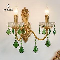 HEIKESZ Vintage American Brass Wall Light with Crystal for Living Room Bedroom Study French Luxury Sconce Candle Lamp