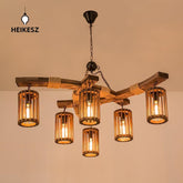 HEIKESZ Retro personalized wood chandelier restaurant bar coffee shop pub snacks milk tea hot pot shop creative industrial wind lamp