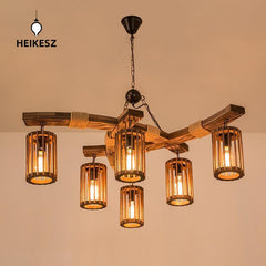 HEIKESZ Retro Personality Woodcraft Ceiling Lamp Restaurant Bar Coffee Shop Pub Snack Milk Tea Hot Pot Restaurant Creative Industrial Storm Lantern LED Light for Bedroom Night Aesthetic Room Lamp