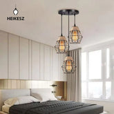 HEIKESZ Vintage Rope Crystal Diamond Iron Cage Ceiling Light Industrial Style Pendant Lamp for Living Room Bedroom Bar Cafe