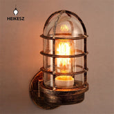 HEIKESZ Loft Vintage Industrial Style Corner Birdcage Wall Lamp American Country Bar Aisle Corridor Glass Iron Craft Wall Lamp