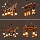 HEIKESZ Loft industrial wind chandelier American retro restaurant B & B bar bar creative personality barbecue shop wood lamps