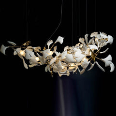 HEIKESZ Artistic Ceramic Ginkgo Leaf Chandelier Modern Copper Lighting for Living Room Office Staircase Bar Counter