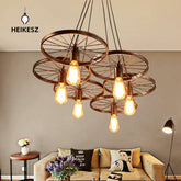 HEIKESZ LOFT Industrial Wind Restaurant and Cafe Pendant Lamp American Retro Bar Clothing Store Decorative Personality Wheel Decoration Light LED Light for Bedroom Night Aestitic Room Lamp