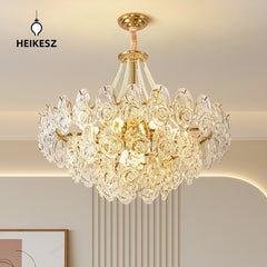 HEIKESZ French light luxury living room chandelier modern hall main light 2024 new creative cream wind rose dining room light lamp light fixtures for celling light