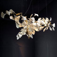 HEIKESZ Artistic Ceramic Ginkgo Leaf Chandelier Modern Copper Lighting for Living Room Office Staircase Bar Counter