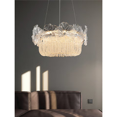 HEIKESZ Full Spectrum French Luxury Crystal Flower Ceiling Light for Living Room Bedroom Dining Room Glass Design