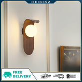 HEIKESZ Medieval style bedroom bedside wall lamp modern minimalist creative retro walnut background wall corridor led lamp