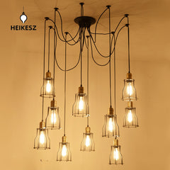 HEIKESZ LOFT Industrial Style Iron Cage Pendant Lamp Living Room Dining Room Coffee Shop Vintage Clothing Store Bar Bar Internet Bar Restaurant Decoration Lamp LED Light for Bedroom Night Aesthetic Room Lamp