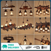 HEIKESZ American Retro Industrial Style Restaurant Coffee Shop Boat Wooden Chandelier Creative Bar Restaurant Box Nostalgic Wood Lamps LED Light for Bedroom Night Aestitic Room Lamp